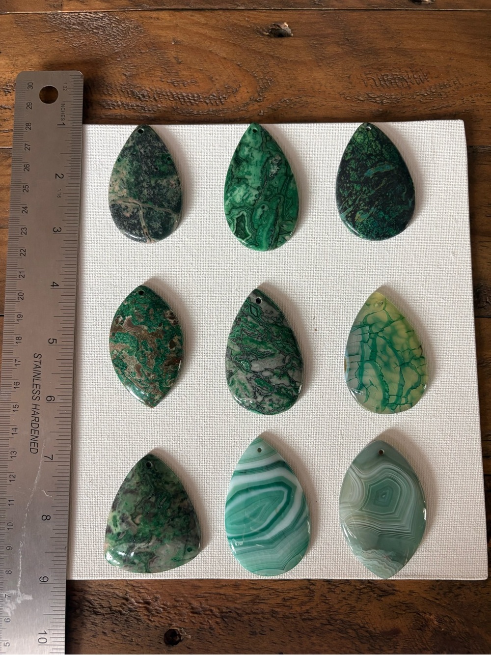 Green Agate Teardrop Pendant Cabochons - Set of 9